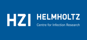 Logo of the Helmholtz Centre for Infection Research with blue background.