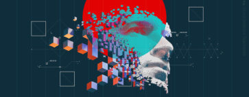 An artistic image of a human face made from blocks.