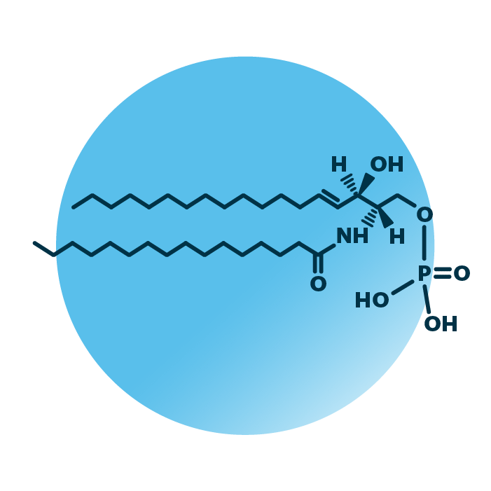 An example for the molecular structure of ceramide-1-phosphate, specifically CerP(d18:1/16:0).
