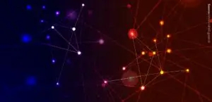 A graphic with red and blue nodes connected with lines.