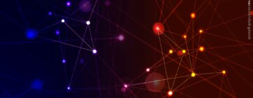 A graphic with red and blue nodes connected with lines.
