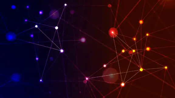 A graphic with red and blue nodes connected with lines.