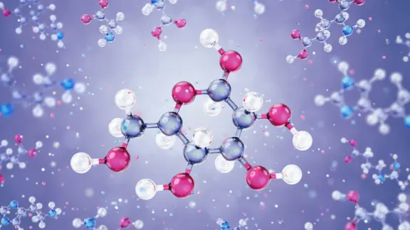 A graphics depicting a glucose molecule