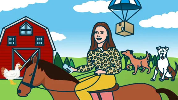A girl riding a horse in a farm