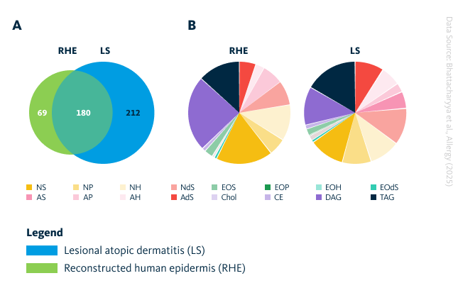 Lipid profiles in atopic dermatitis (LS) skin and reconstructed human epidermis (RHE).